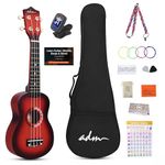 ADM Soprano Ukulele Set for Kids and Beginners, Ukulele Starter Kit with Bag, Clip-On Tuner, Rainbow Strings, Colourful Strap, Plectrum, Fingerboard Sticker, Chord Card (Sunburst)