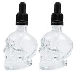 Cornucopia Skull Glass Dropper Bottles (2-Pack, 2oz, Clear); Bitter Flavor Tattoo and Beard Oil Dispenser