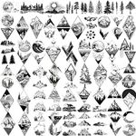 GOROMON 52 Sheets Small Black Mountain Temporary Tattoos For Men Women Adult, Geometric Sea Weave Forest Pine Tree Realistic Tattoo Sticker For Kids Children, Moon Sun Star Triangle Tatoos Outer Space