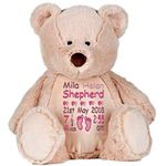 Personalised Teddy Bear Embroidered Gift New Baby Newborn Boy or Girl Birth Details - EASY TO CUSTOMIZE - MM051