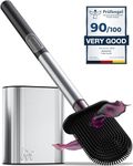 MooStar Toilet Brush, Stainless Steel Deep Cleaner Silicone Toilet Brush With Anti-Drip And Quick Drying Holder, No Damage Wall Mount & Free Standing Toilet Brush & Holder, 1 Pack (Stainless Steel)