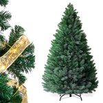 Premium Artificial 6ft Christmas Tree with 1150 Branches Tips, Metal Stand and 33Ft Gold LED Ribbon Lights, Complete Christmas Decoration Kit for Home, Office, and Parties