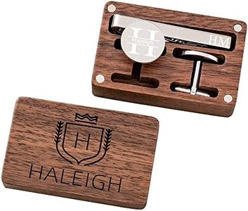 Set di gemelli da cravatta personalizzati per uomo, set di gemelli da cravatta in metallo inciso, regalo per il capo e il testimone, gemelli e fermacravatte per uomo (Argento)