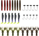 Bombrooster Ned Rig Fishing Bait Kit, 32pcs TPE Soft Lures, Worms, Crawfish, Paddle Tail Swimbaits, Mushroom Jig Heads, Multi-Color