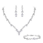 EVER FAITH Wedding Bridal Jewelry Set for Women,Leaf Marquise Teardrop Cubic Zirconia Necklace Bracelet Dangle Earrings Set for Bride Bridesmaid