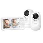 momcozy Baby Monitor with 2 Cameras, 5 Inch 1080P Split Screen Video Baby Monitor with Built-in Wide Angle Lens, with Camera and Audio, No WiFi, 5000 mAh Battery, Infrared Night Vision, 293 Metre