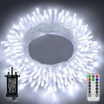 Ollny Fairy Lights Outdoor, 10m 100 LED String Light Mains Powered, Waterproof Garden Light with Remote/Plug/Modes/Timer, Bright Cool White Lighting Outside Indoor Patio Bedroom Party Decorations