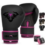 Islero EVO Fitness Matte Black Boxing Gloves Men Punch Bag Women Pink MMA Muay Thai Martial Arts Kick Boxing Sparring Training Fighting Gloves With Hand Wraps (8 OZ, Pink)