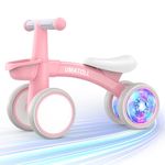 Colorful Lighting Baby Balance Bike for 1 Year Old Boys Girls, 12-24 Months Toddler Balance Bike with Removable Basket, Adjustable Seat, 4 Silence Wheels, First Birthday Gift, Pink