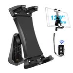 IPad Tablet Tripod Mount Adapter 360 Degree Rotatable Universal Clamp Holder with Bluetooth Remote for iPad Pro 12.9 11 10.5, iPad Air Mini, Surface Tab, Galaxy Tab and 3.5 to 13.5in Phone Tablets