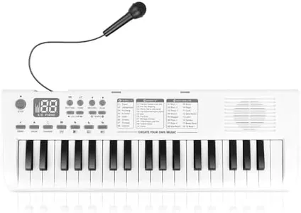 Kids Keyboard Piano Musical Toys, 37 Key Portable Electronic Piano for Kids with Microphone, Beginners Piano Keyboard Birthday Gift for 3 4 5 6 7 8 Year Old Girls Boys (White)