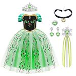 URAQT Princess Costume, Princess Dress with Wand and Crown, Girls Princess Costume Dress Up, Fancy Dress for Girls Birthday Party Halloween Christmas Cosplay Green