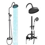 Bathfinesse Outdoor Shower Faucet, Black Bathroom Shower Fixture, Shower System Combo Set, Double Knobs Cross Handle Shower, Wall Mounted Matte Black