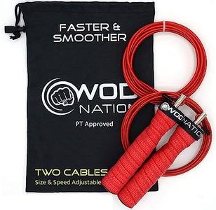 WOD Nation Attack Speed Jump Rope : Adjustable Jumping Ropes : Unique Two Cable Skipping Workout System : One Thick and One Light 11 Foot Cable : Perfect for Double Unders : Men and Women