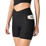 Cycling Shorts Women Crossover Gym Shorts with Pockets Ultra-Thin for Summer(L, Black)