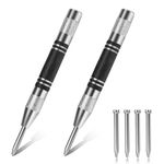 Automatic Center Punch,2 Pack Heavy Duty Spring Loaded Center Punch,Heavy Duty Automatic Center Punch,Adjustable Tension Center Punch Tool with Two Replacement Tips,for Metal,Glass,Wood,DIY