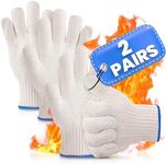 Heat Resistant Gloves for Cooking - 2 Pairs Heat Resistant Oven Gloves Kitchen Gloves for Cooking 932°F White Cotton Gloves Women - Cooking Baking Grilling Gloves - Outdoor Cooking Food Gloves