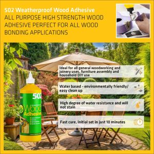 Everbuild 502 Weatherproof Wood Adhesive, 1 Litre – All Purpose Glue