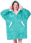 JOYWOO Turquoise Teal Wearable Blanket Hoodie, Birthday Gifts for Trendy Girls Girlfriend Stuff, Oversized Hooded Blanket for Adult Women, Cozy Sherpa Sweatshirt Blanket with Giant Pocket and Zipper