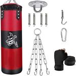 ZERUIDM Hanging Kickboxing Punching Bag Set Unfilled, Heavy for Adults Kids, Youth Boxing Set with Hand Wraps, for MMA Muay Thai Karate Taekwondo Training