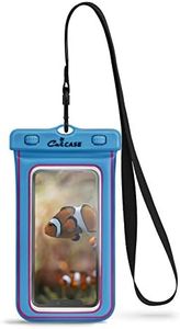 CaliCase Extra Large Waterproof Floating Phone Pouch - IPX8 Waterproof Floating Phone Case with Lanyard for iPhone X-14/ S20-S23/ Pixel 1-7 - Blue Glow in The Dark