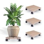 Sharpex Pack of 4 Wooden Trolley for Plants, Flower Pots | Heavy Duty Rolling Plant Stand with Locking Wheels | Squre Plant Roller Base for Indoor Patio Outdoor Potted Planter (Beige)