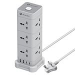 UltraProlink Tower Extension Board | Surge Protector & Spike Guard | 12 Universal Sockets | Total 2500W | 2 USB-A, 2 Type C port 3.4A-17W | 2m ISI Cable Power Strip for Home | Power Tower 12 | UM1190U