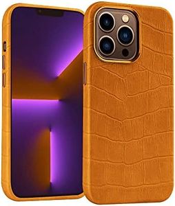 Captese MagIT Premium Leather Case for iPhone 12/12 Pro (6.1-inch) with Alligator Pattern, MagSafe Wireless Charging Compatible, Colored Aluminium Buttons (California Poppy)
