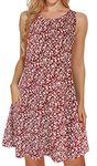 elescat Red Floral Dresses for Women Beach Casual Sleeveless Shirt Pockets Loose Swing Sundresses (Small Red Flower,L)