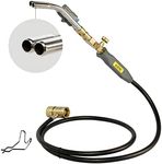 BLUEFIRE HZ-8150 Double Heads Swirl Flame Self-Ignition Hosed Turbo Torch 5' long Hose Trigger Start MAPP MAP Propane Welding Blowtorch Nozzle for brazing large diameter copper pipes, Torch Only