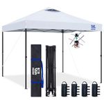 FANPAT 10x10 Pop Up Canopy Tent,300D Silver-Coating Top,1-Person Setup Pop Up Canopy Tent Instant Portable Shelter with 1-Button Push and Hand Bag, Bonus 8 Stakes and 4 Canopy Weights (White)
