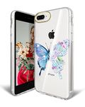 JAHOLAN iPhone 8 Plus Case, iPhone 7 Plus Case Clear Flowers for Girls Women Shockproof Hard Back Cover Phone Case for iPhone 7 Plus/8 Plus/6 Plus/6S Plus - Butterfly Cactus Purple