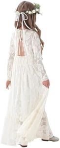 ALLOVIN Girls First Communion Dress Long Sleeve Lace Boho A-Line Flower Girl Dress for Wedding Baptism Party 3-12 Years | Ivory | 3-4Y
