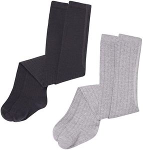 Modern Moments by Gerber Toddler Girls Soft Pointelle Knit Tights, Gray and Black, 2T-3T