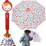 Vilac Kids' Umbrella, Anti-Pinch Finger System, Carbon Ribs, Solid Resistant Lacquered Wooden Handle, Made in Jura France, Designed by Shinzi Katoh, 3 Yrs+, 70 cm, Red Riding Hood, Flowers, Petals