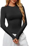 UEAL Womens Long Sleeve Slim Fit Tops Trendy Cute Going Out Tops Shirts for Women 2024 Large Black