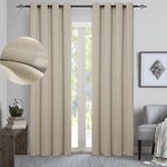 GRALI Blackout Curtains for Living Room, Easy Care Thermal Insulated Room Darkening Tweed Textured Drapes for Bedroom (2 Panels, 52 by 84, Chambray Beige)