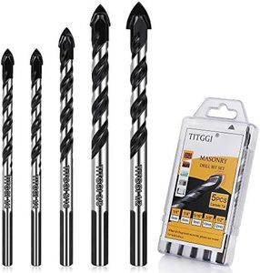 (5 Pcs Set) - Concrete Drill Bit & Masonry Drill Bit Set, Professional Drill Bit Set (5PCS) for Glass/Brick/Plastic/Cement/Wood/Tile/Etc, Industrial Strength Carbide Drill Bit Tip, 0.6cm - 1.3cm by TITGGI