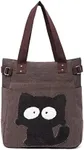 KAUKKO Women Canvas Handbag Shoulder Bag Cat Big Tote Bag(0934-COFFEE)