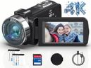 Caméscope 4K Caméra Vidéo HD 80MP 30FPS Vision Nocturne Infrarouge Zoom Numérique 18X Webcam Camescope, 3,0’’ Pouces Rotation à Écran IPS Vlogging Camera pour Youtube avec 2 Batteries, Carte SD 32Go