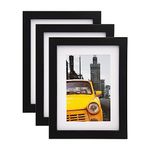 EGOFINE 8x6 Photo Frame Black Set of 3 - Solid Wood Frame 8x6 for Table Top and Wall Mounting with 4x6 Mat