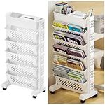 NUODWELL Mobile Bookshelf with Wheels, Multilayer Deskside Bookcase Rotatable Rolling File Cart Organization Shelf for School Classroom Home (6 Tier)