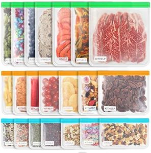 21 Pack Reusable Storage Bags BPA Free, Leak-proof Freezer Bags (7 Reusable Gallon Bags + 7 Reusable Sandwich Bags + 7 Reusable Snack Bags) Lunch Bags Washable Eco-Friendly for food