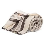 Ritzy Juniper Heavyweight, Unbleached Wool Blanket - Natural Cream and Brown Abstract, 60 x 80 Inches