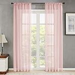 Pink Sheer Curtains Girls Room 84 inches Long 2 Panels Nursery Sheers Short Curtains Solid Kitchen Curtains Bathroom Small Windows Basement Rod Pocket