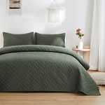 beeweed Quilt Set Double Size 3 Pieces, Lightweight Microfiber Basket Pattern Bedspreads for All Season, Olive Green Soft Summer Coverlet Set with 2 Pillow Shams (Double 220x240 CM)