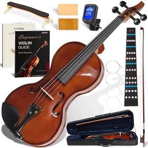 AKLOT Hourglass 4/4 Violin Set: Ergonomic Body, Solid Spruce Top Fiddle, Maple Back, Acoustic Beginner Violin with Hard Case, Lesson Book, Bow, Shoulder Rest, Tuner, Fretboard Stickers, Glossy Brown