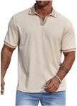 OYOANGLE Men's Plus Size Short Sleeve Knitted Textured Shirt Casual Business Lightweight Golf Shirts Apricot 4XL