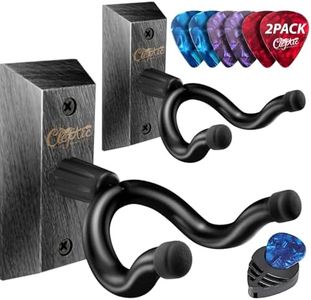 ClefArc 2 Pack Guitar Wall Mount, Black Guitar Wall Hangers, Guitar Picks, Pick Holder, Guitar Accessories, U-Shape Hardwood Guitar Hanger, Gifts for Guitarists, with 6 Assorted Guitar Picks