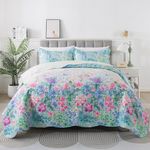 HoneiLife Queen Quilt Bedding Set - Floral Quilt Sets for Queen Bed, 3-Piece Wildflower Bedspreads,Botanical Coverlets Bed Cover, Microfiber Bedding Set All Season Quilts-Dream Garden,Purple